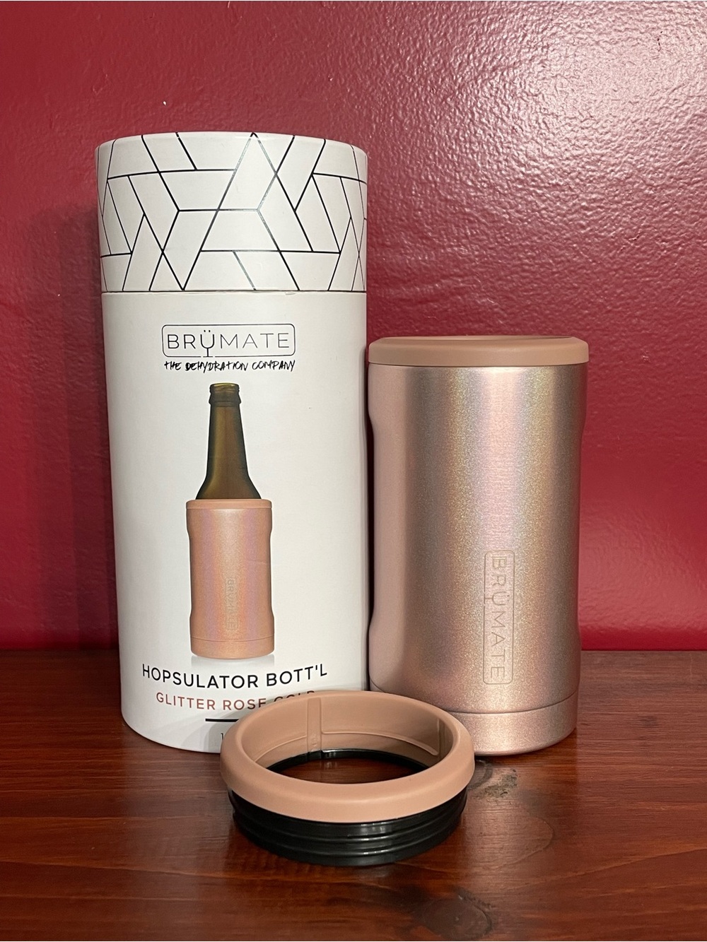 Glitter Rose Hopsulator Bottle Koozie - Rose Gold